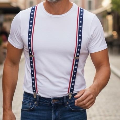 Bretelles homme motifs usa avec 4 bandes réglables à pinces, inspirées de l’Amérique