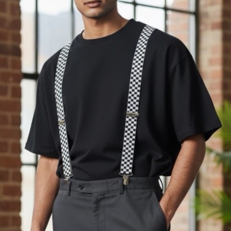 Bretelles homme à pinces motif damier | Bretelles élégantes pour homme – Mes-bretelles.com