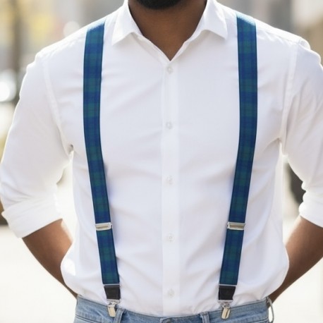 Bretelles homme écossais vert bouteille et rouge