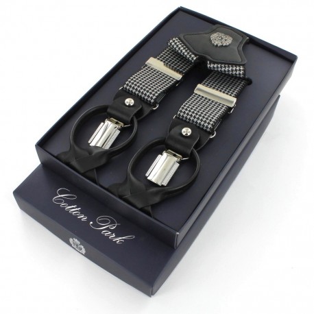 Bretelles homme Cotton Park damier noir et blanc