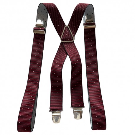 Bretelles homme rayures bordeaux et pois blanc