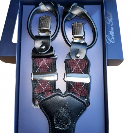 Bretelles homme Cotton Park losanges noir et bordeaux à pinces et a boutons