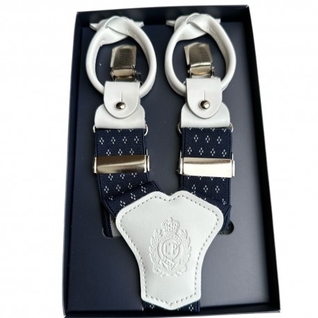 Bretelles homme Cotton Park corps noir et cuir blanc