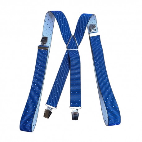 Bretelles homme rayées à pois bleu roi avec pinces, modèle élastique réglable Made in France
